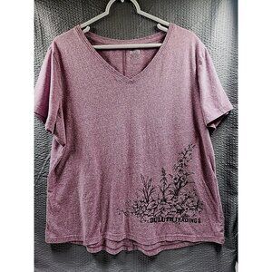 Women's Duluth Trading XXL T-Shirt, Short Sleeve, Purple, Floral On Front, V-nec